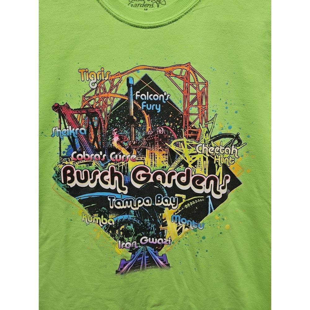 Busch Gardens Men's Green Tampa Bay Neon T Shirt Roller Coasters Graphic Size M View 6